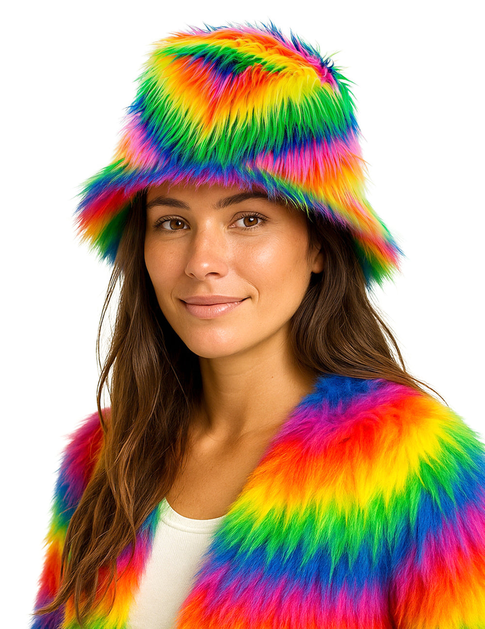 Vue de face du bob en poils multicolore