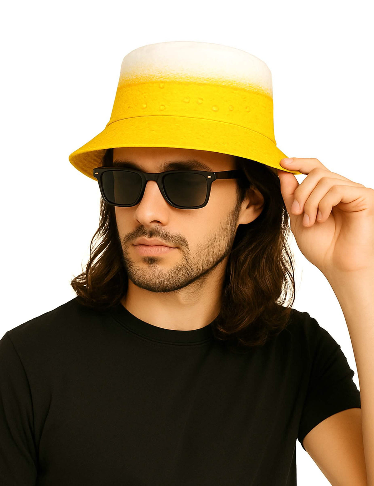 Gelber und Weißer Erwachsene-Bob mit Bierdruck und Schaum-Effekt
