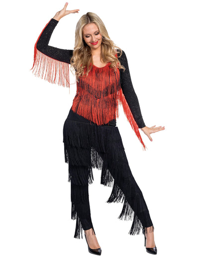 20-er Jahre Charleston-Kostüm für Damen Faschings-Overall schwarz-rot