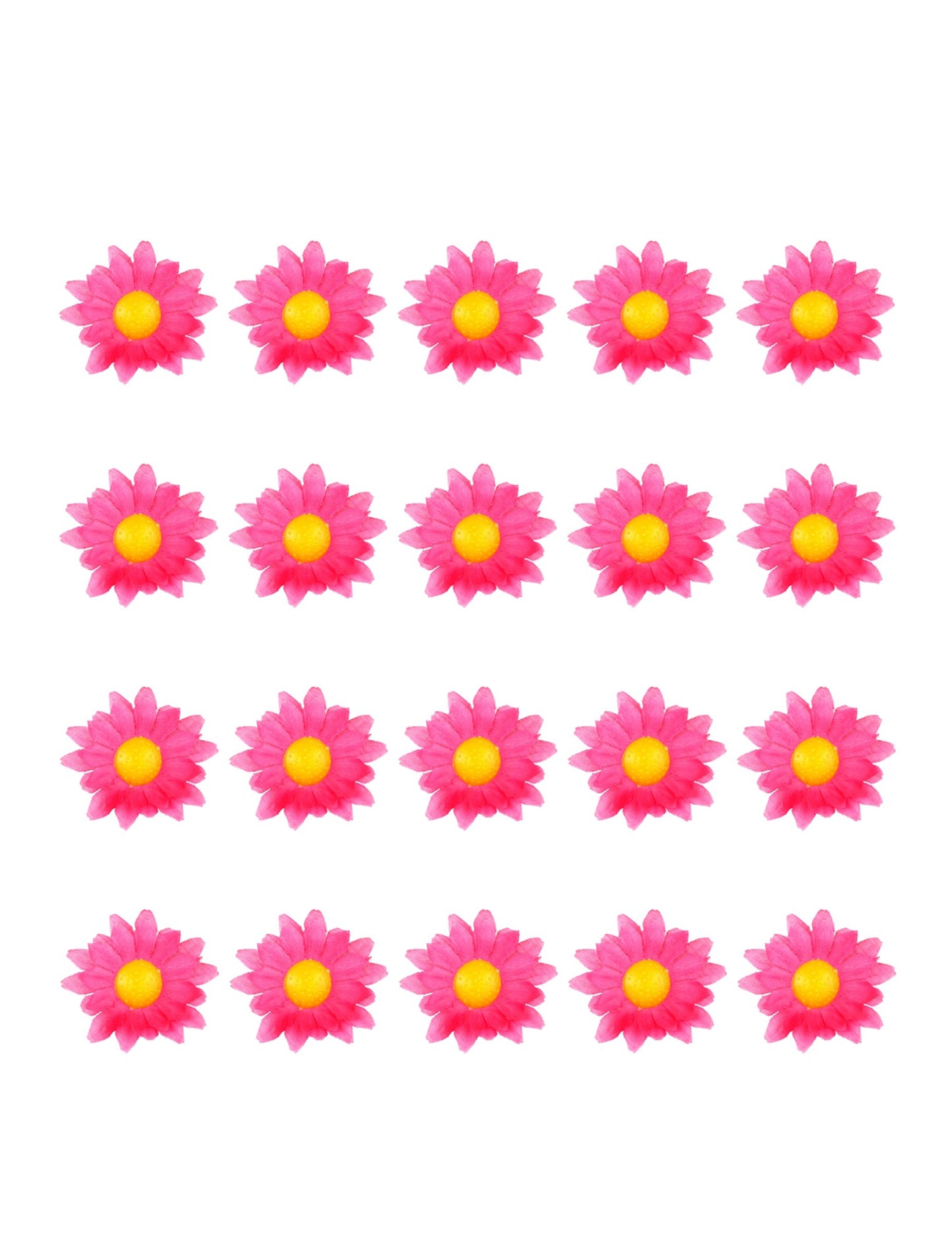 Vue d'ensemble du contenu de la boite de 20 fleurs marguerites pour décoration rose