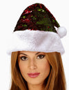 Bonnet de Noël pour adulte à sequins réversibles rouges et verts