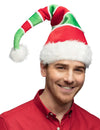 Bonnet de Noël rayé pour adulte rouge et vert avec pompon blanc
