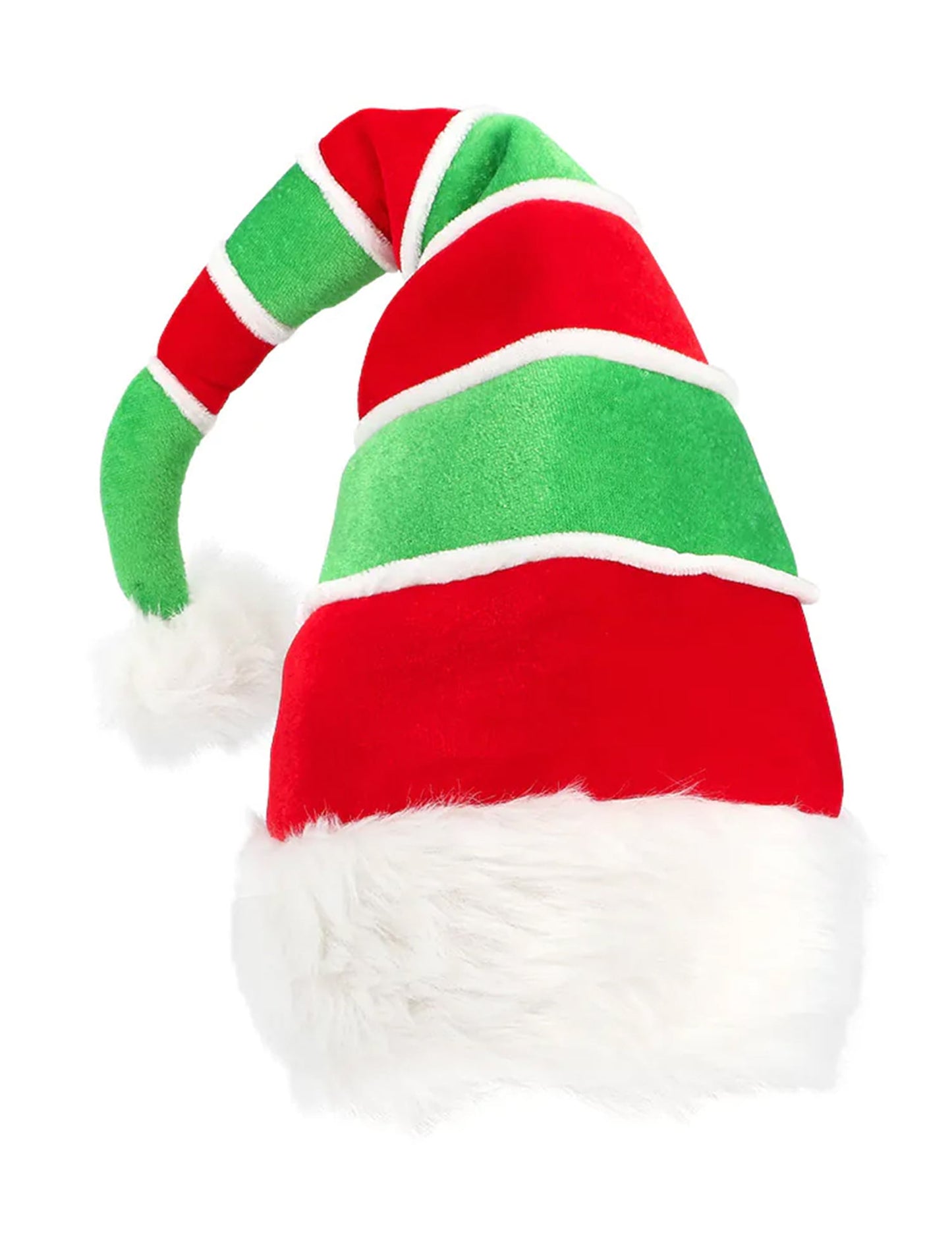 Vue de trois-quarts du bonnet de Noël rayé pour adulte
