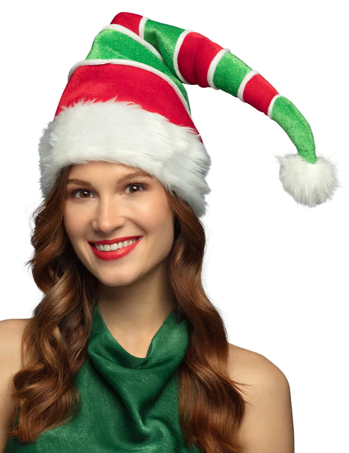 Vue de face du bonnet de Noël rayé pour adulte