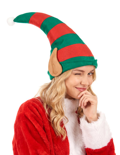 Gestreifte Weihnachtskobold-Mütze mit Ohren