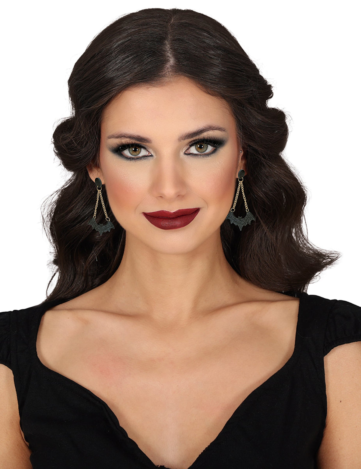 Vue de face des boucles d'oreilles chauve-souris pour adulte