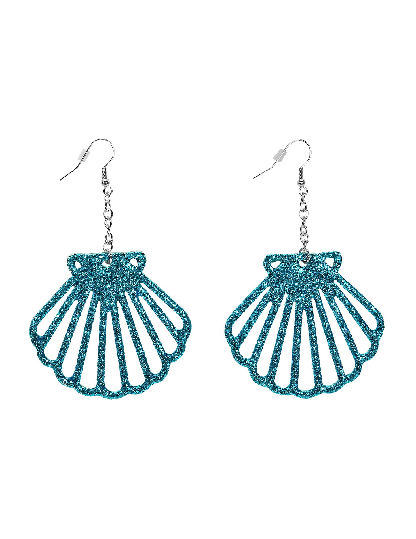 Boucles d'oreilles coquillages brillants pour adulte turquoise à paillettes