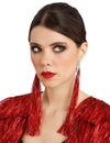 Boucles d'oreilles franges rouges 17 cm