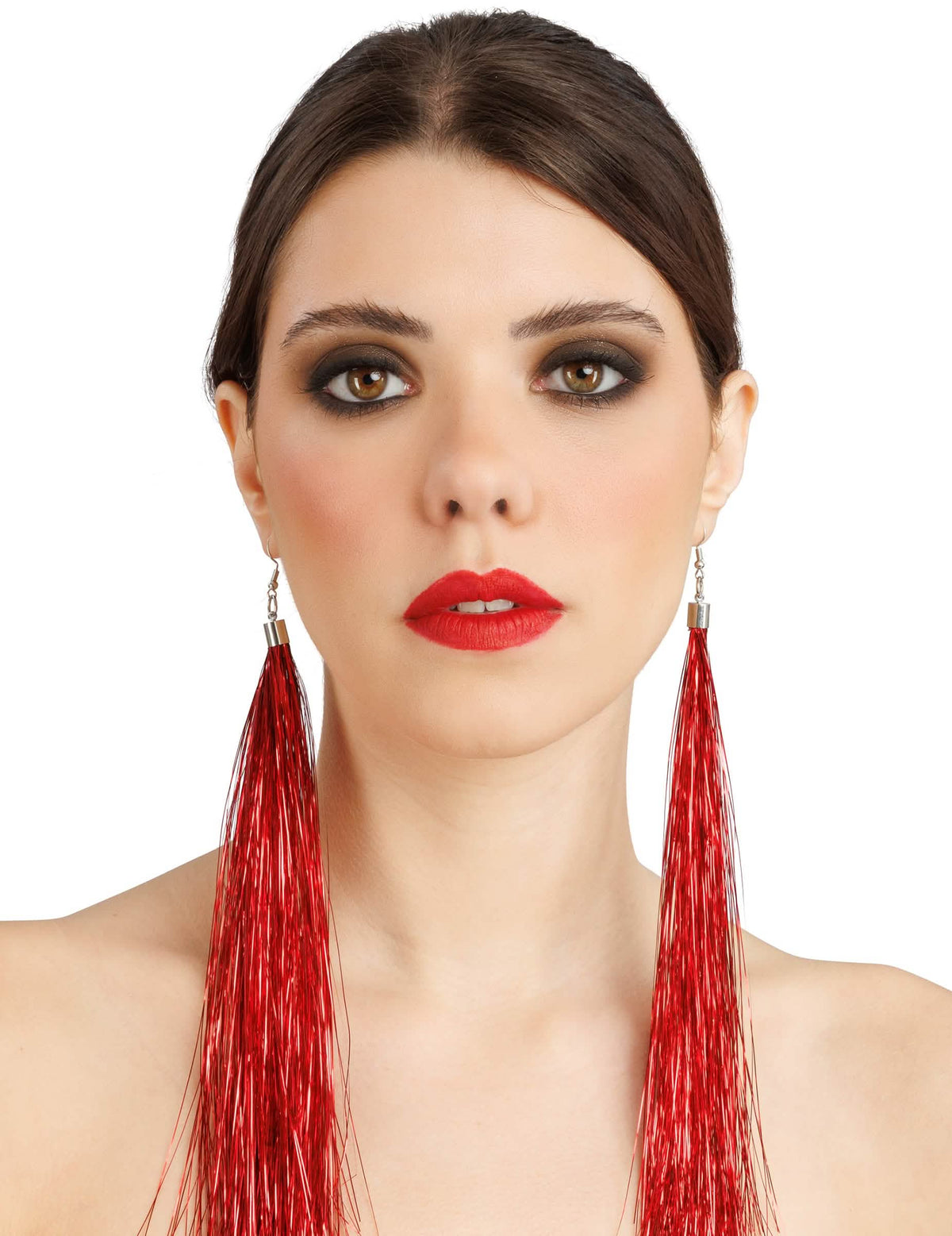 Boucles d'oreilles franges rouges 17 cm