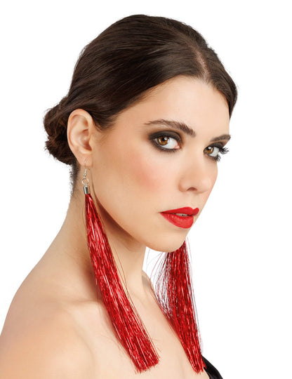 Boucles d'oreilles franges rouges 17 cm