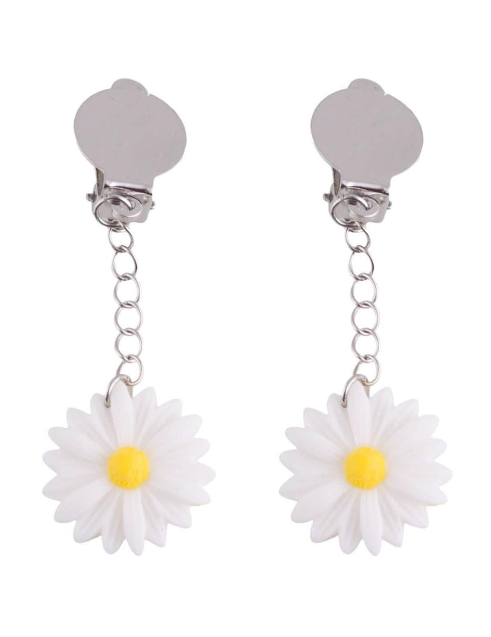 Boucles d'oreilles marguerites pour adulte blanches avec cœur jaune et attaches clips