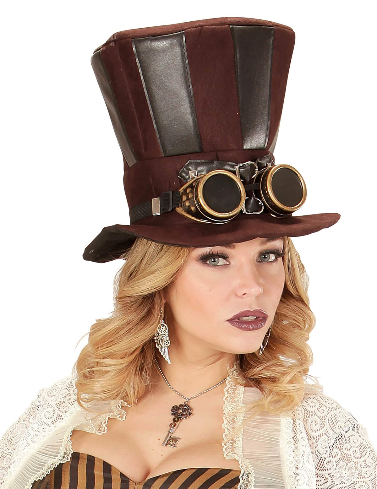 Detail der Ohrringe mit Zahnrädern und Federn Steampunk für Erwachsene
