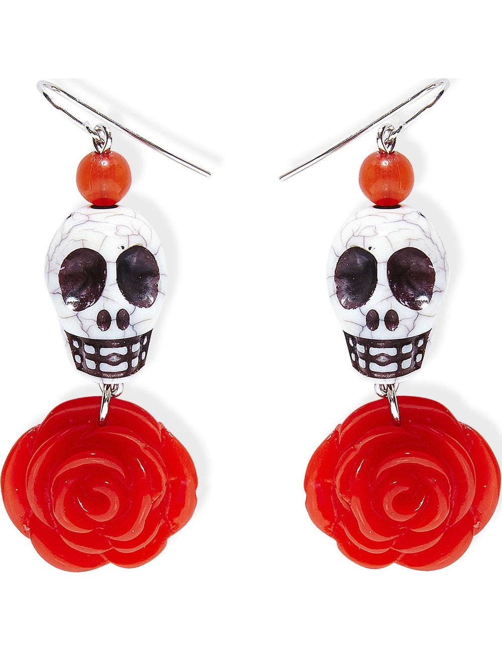 Boucles d'oreilles squelette rose pour adulte rouge et blanc