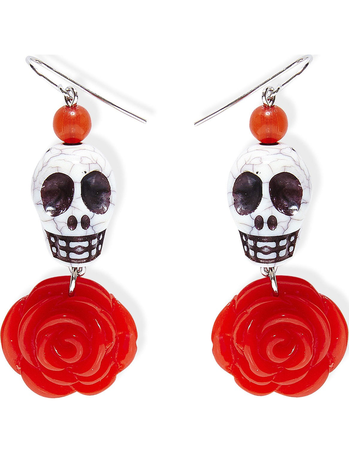 Boucles d'oreilles squelette rose pour adulte rouge et blanc