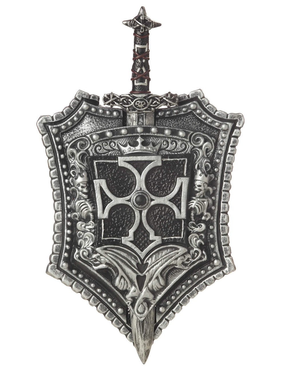 Kreuzritter-Schild und -Schwert für Erwachsene Grau, Silber und Schwarz