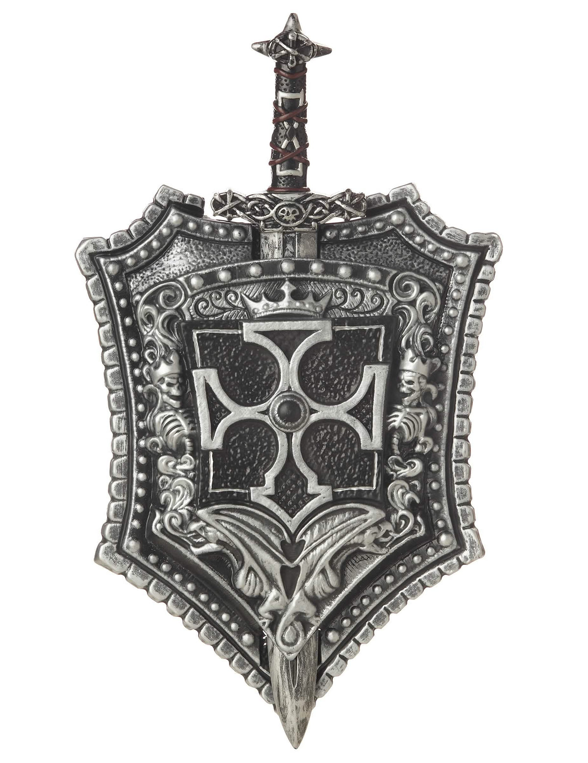 Kreuzritter-Schild und -Schwert für Erwachsene Grau, Silber und Schwarz