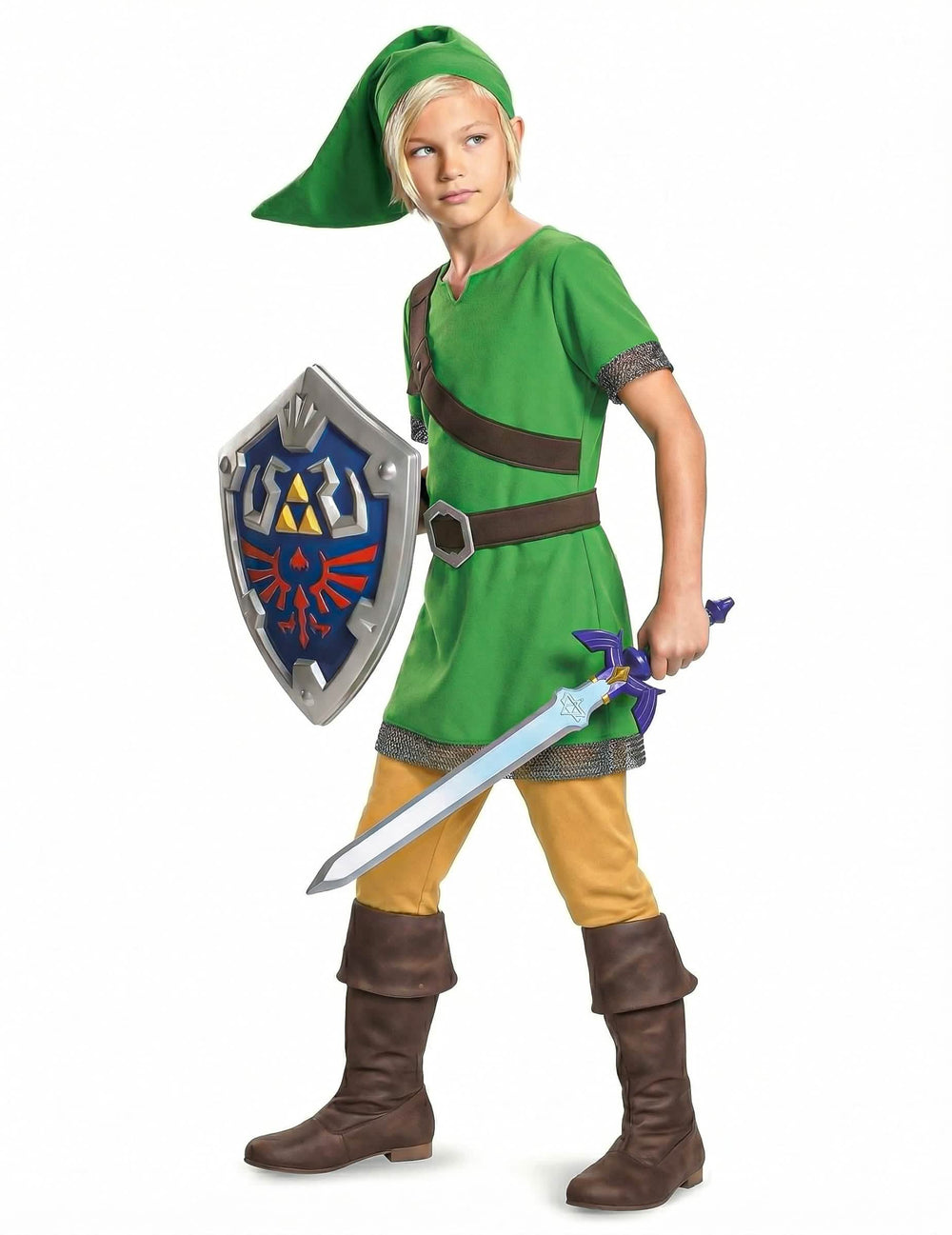 Überblick mit Link Zelda™-Schild, Kostüm und Schwert für Kinder