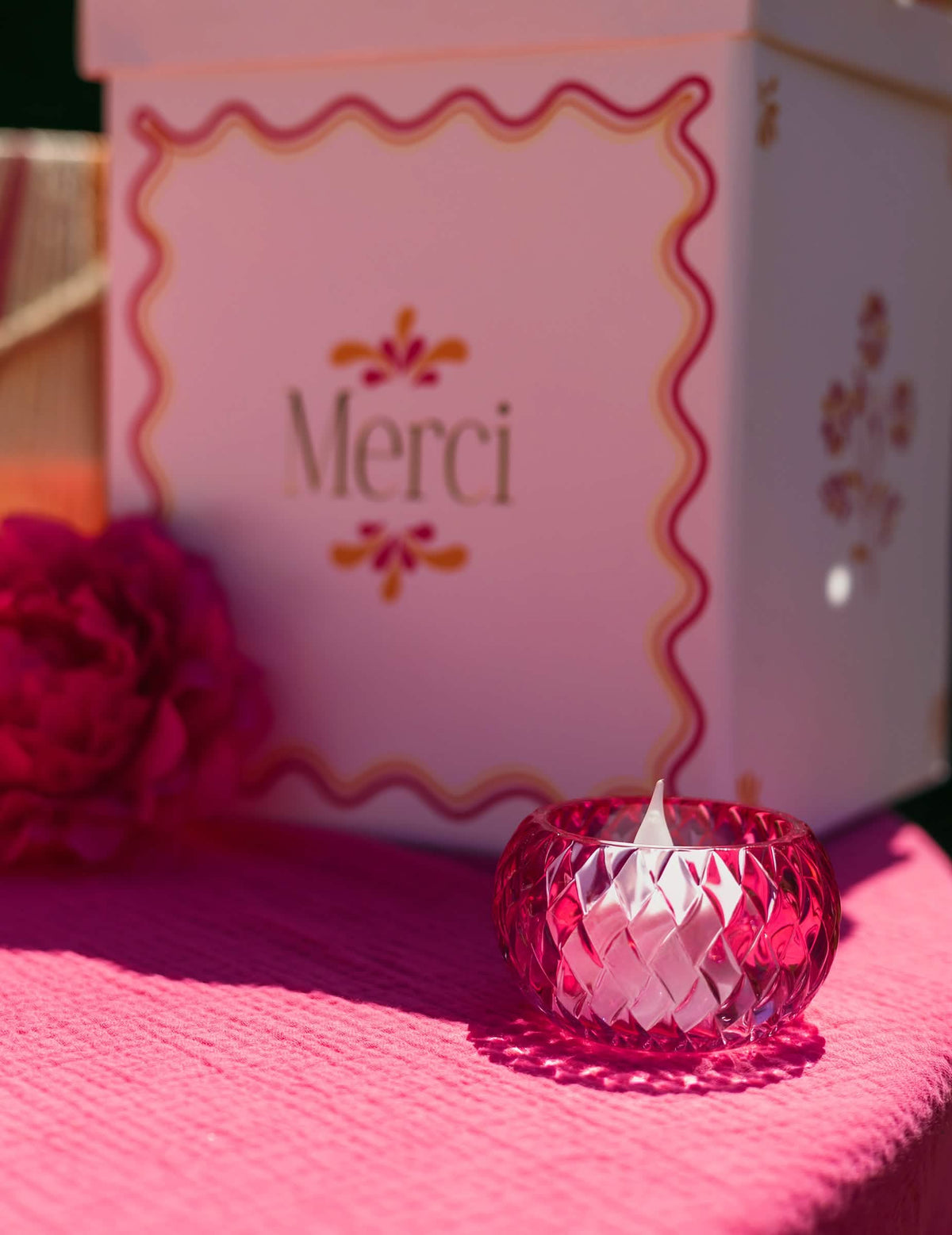 Kerzenhalter aus rosa Kristallglas