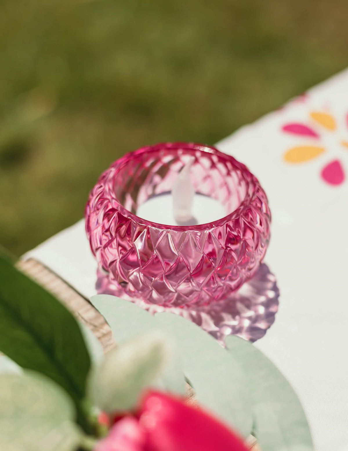 Kerzenhalter aus rosa Kristallglas