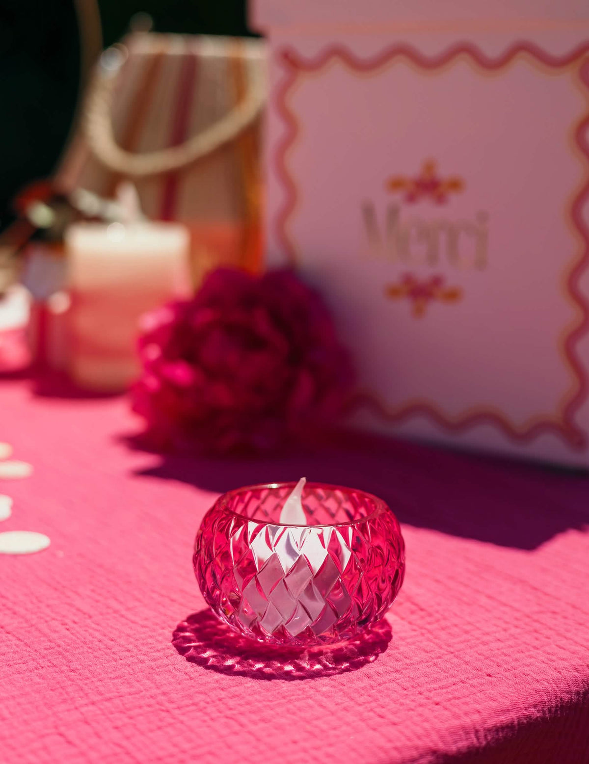 Kerzenhalter aus rosa Kristallglas
