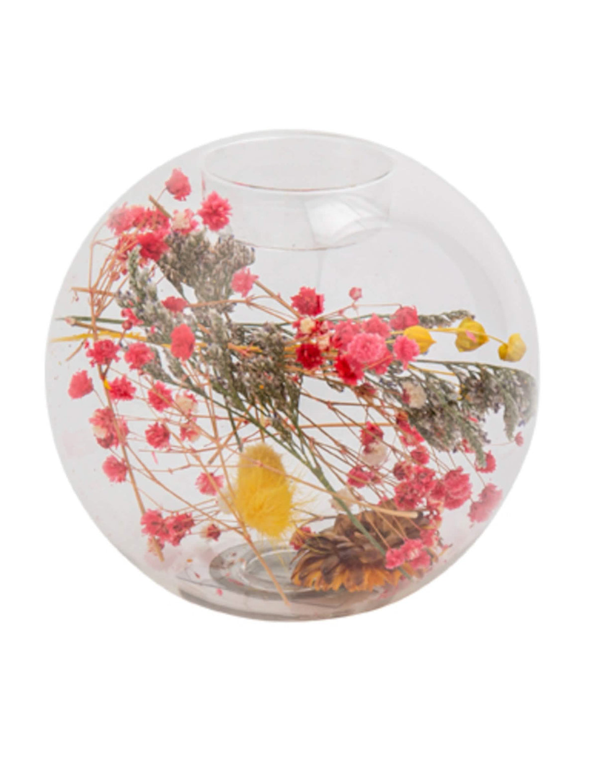Transparenter Kerzenhalter mit bunten Trockenblumen 11 x 10,5 cm Landhochzeit