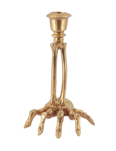 Goldener Skeletthand-Leuchter aus Kunstharz 10,5 x 15 cm