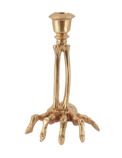 Goldener Skeletthand-Leuchter aus Kunstharz 10,5 x 15 cm