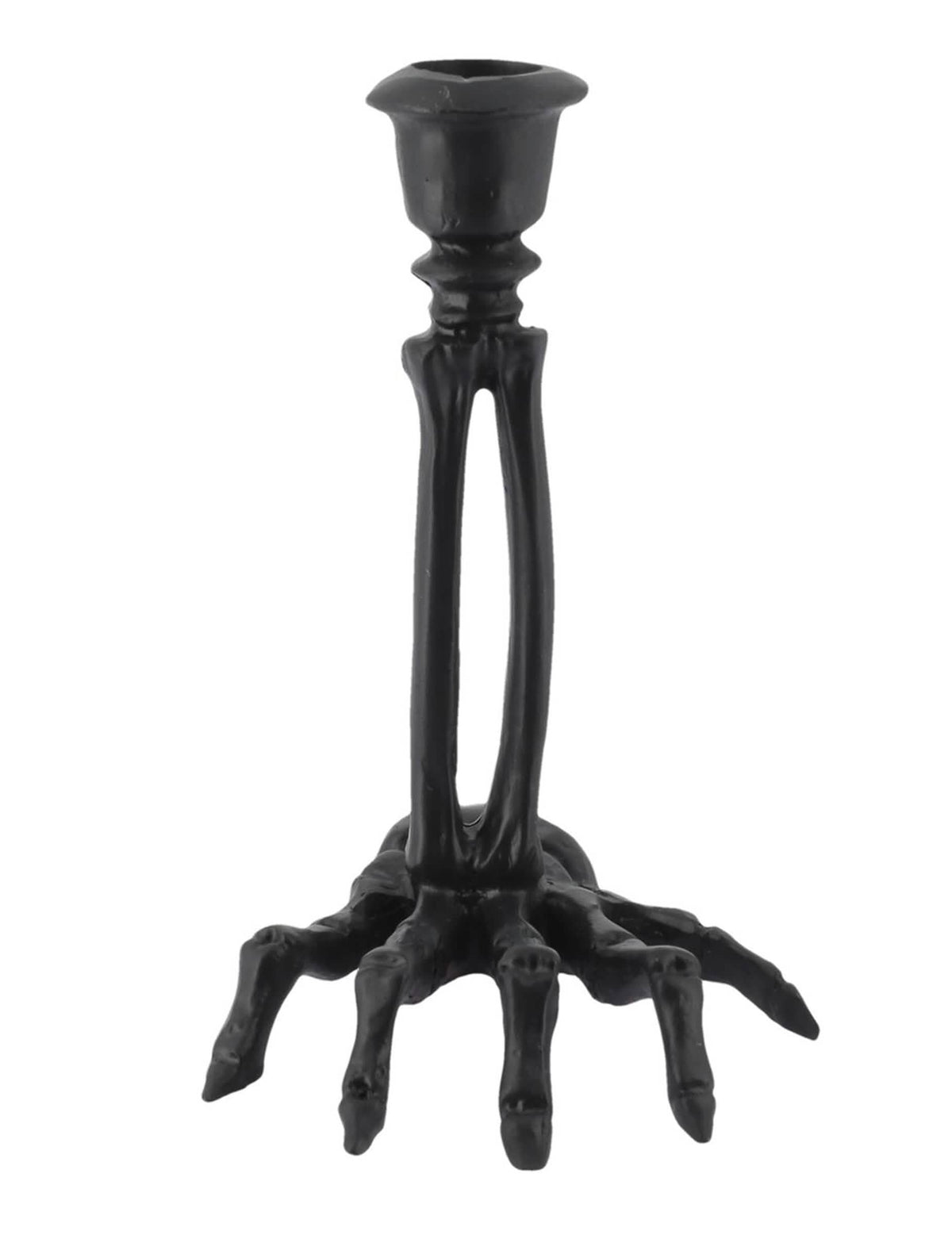 Kerzenständer Skeletthand aus schwarzem Kunstharz 10,5 x 15 cm