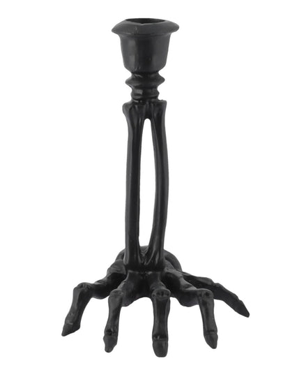 Kerzenständer Skeletthand aus schwarzem Kunstharz 10,5 x 15 cm
