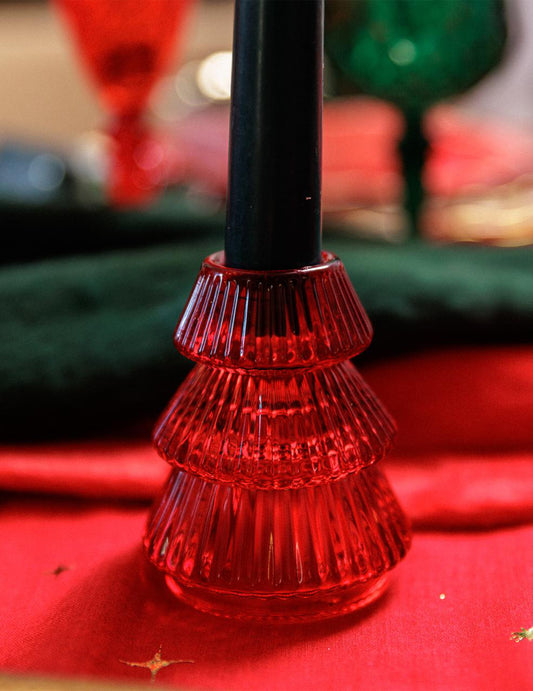 Roter Glas-Kerzenhalter Tannenbaum 6,3 x 8 cm