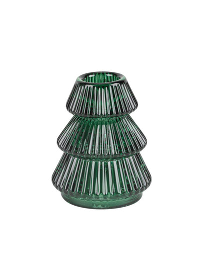 Kerzenhalter Tannenbaum aus dunkelgrünem Glas 6,3 x 8 cm