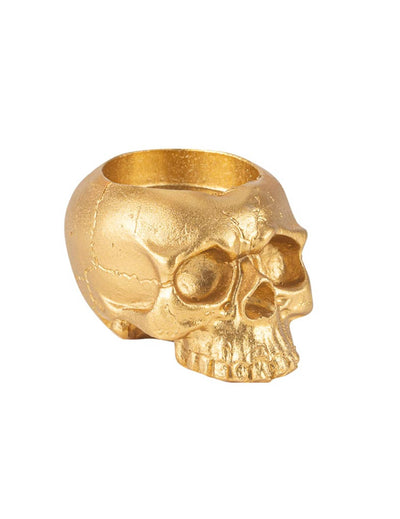 Goldener Totenkopf-Kerzenhalter aus Kunstharz 8 x 6 cm