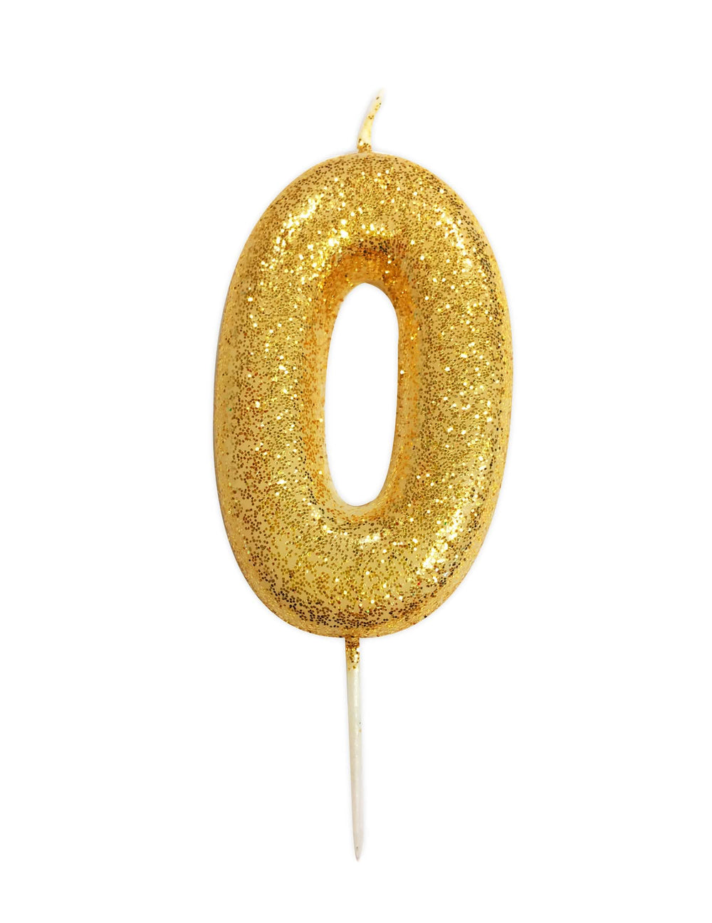 Bougie chiffre 0 pour anniversaire doré à paillettes