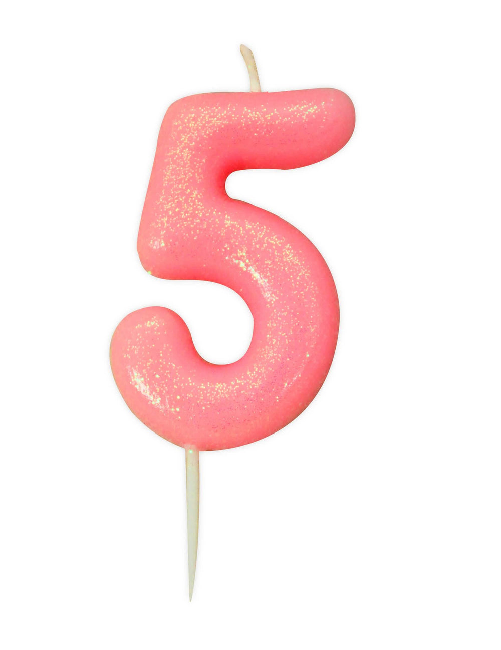 Bougie d'anniversaire chiffre 5 rose irisé à paillettes