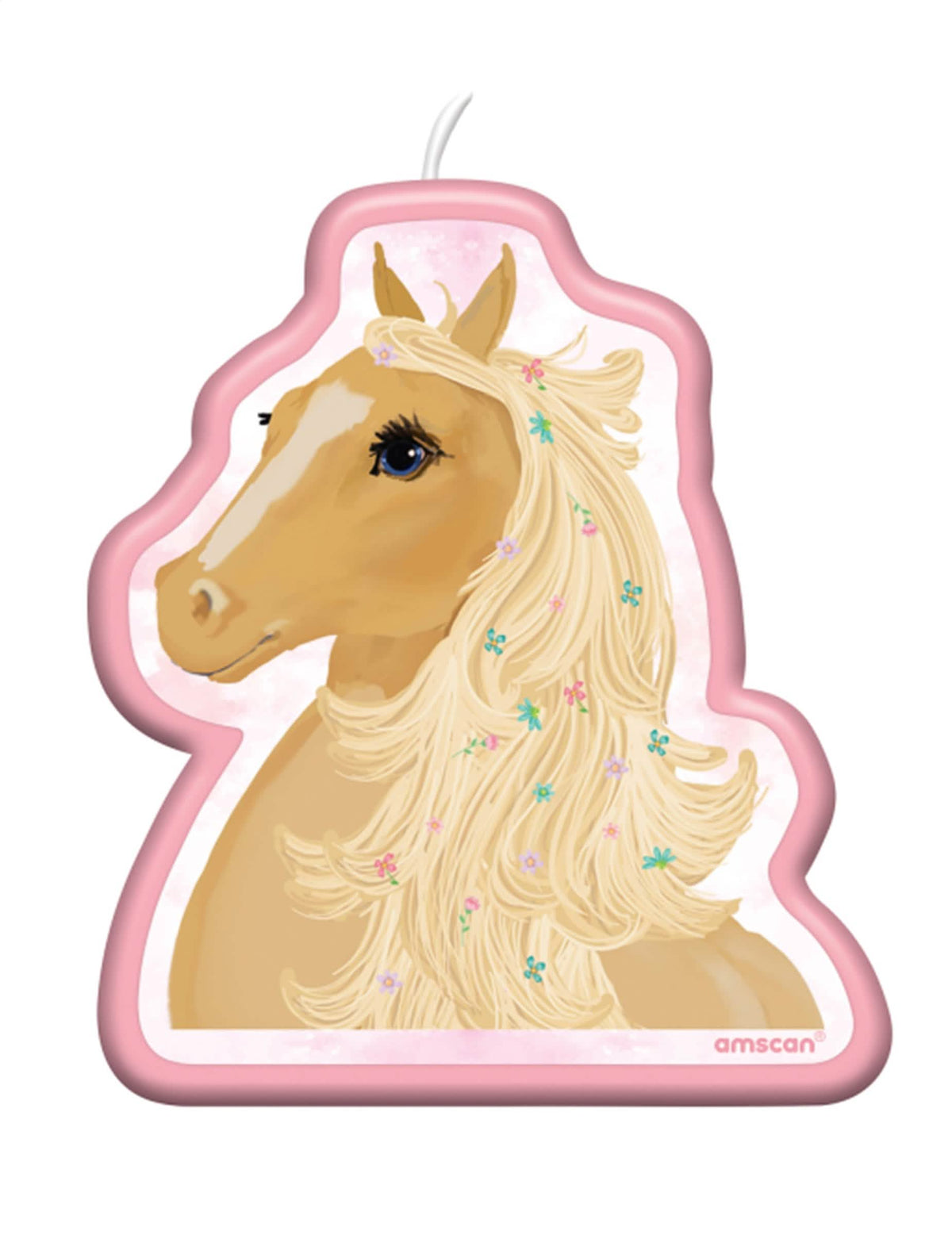 Bougie anniversaire joli cheval pour enfant rose avec crinière fleurie