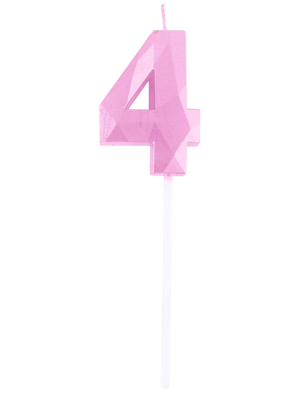 Détail du chiffre 4 de la bougie chiffre pour anniversaire rose pastel effet diamant