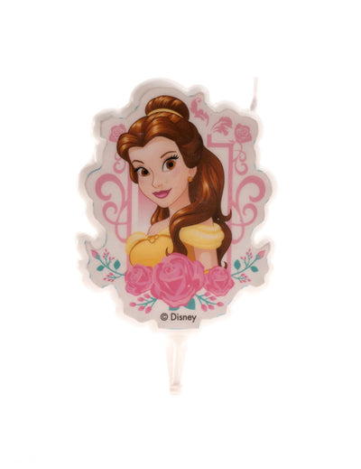 Bougie d'anniversaire Belle pour enfant jaune et rose avec motifs de fleurs