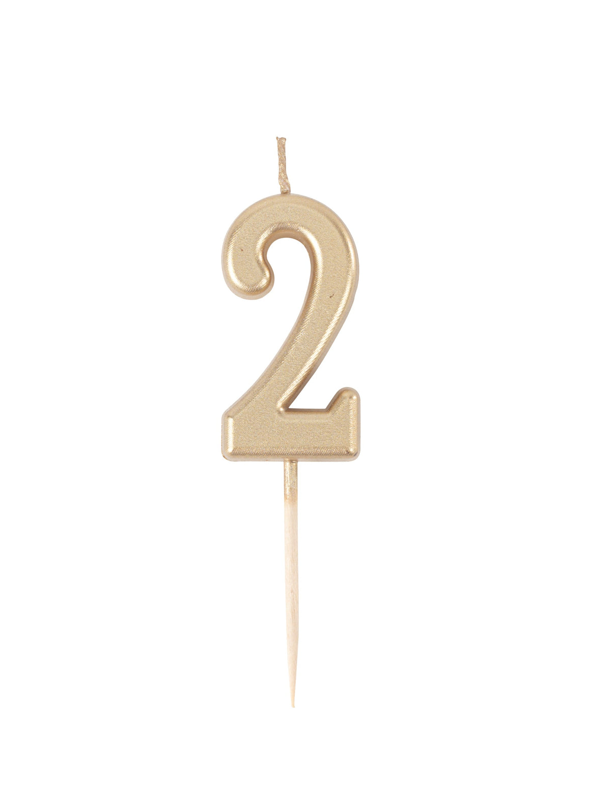 Geburtstagskerze Zahl 2 Gold Metallic mit Stab