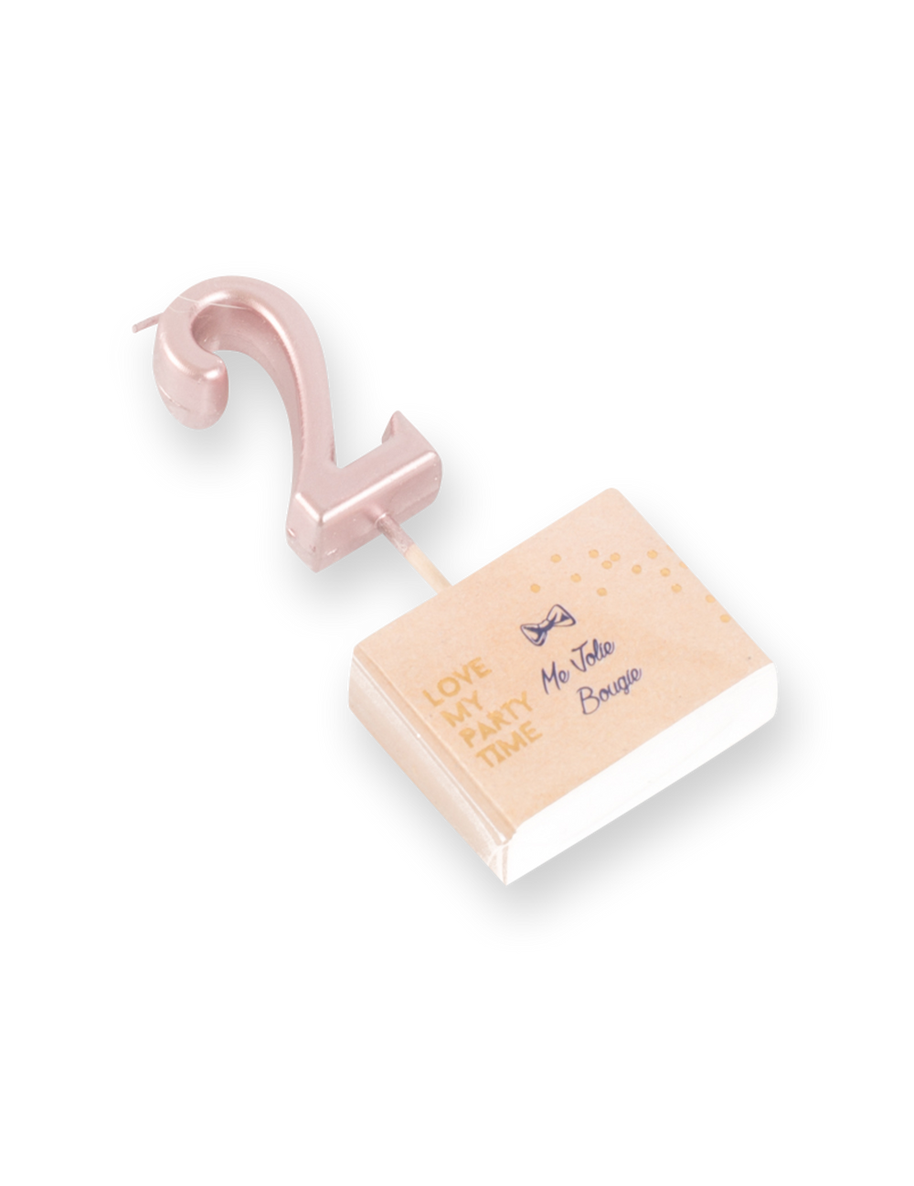 Bougie d'anniversaire chiffre 2 rose gold avec pic
