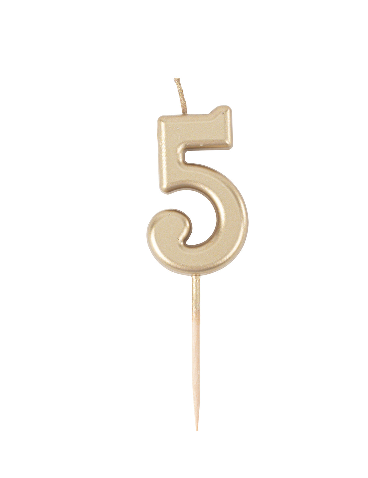 Goldene Metallic Geburtstagskerze Zahl 5, 4,3 cm auf Spieß