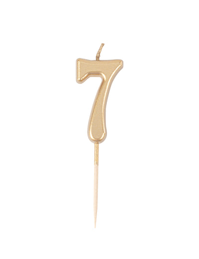 Geburtstagskerze Zahl 7 gold metallic 4,3 cm mit Spieß