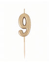 Geburtstagszahlkerze 9 gold metallic 4,3 cm mit Stiel
