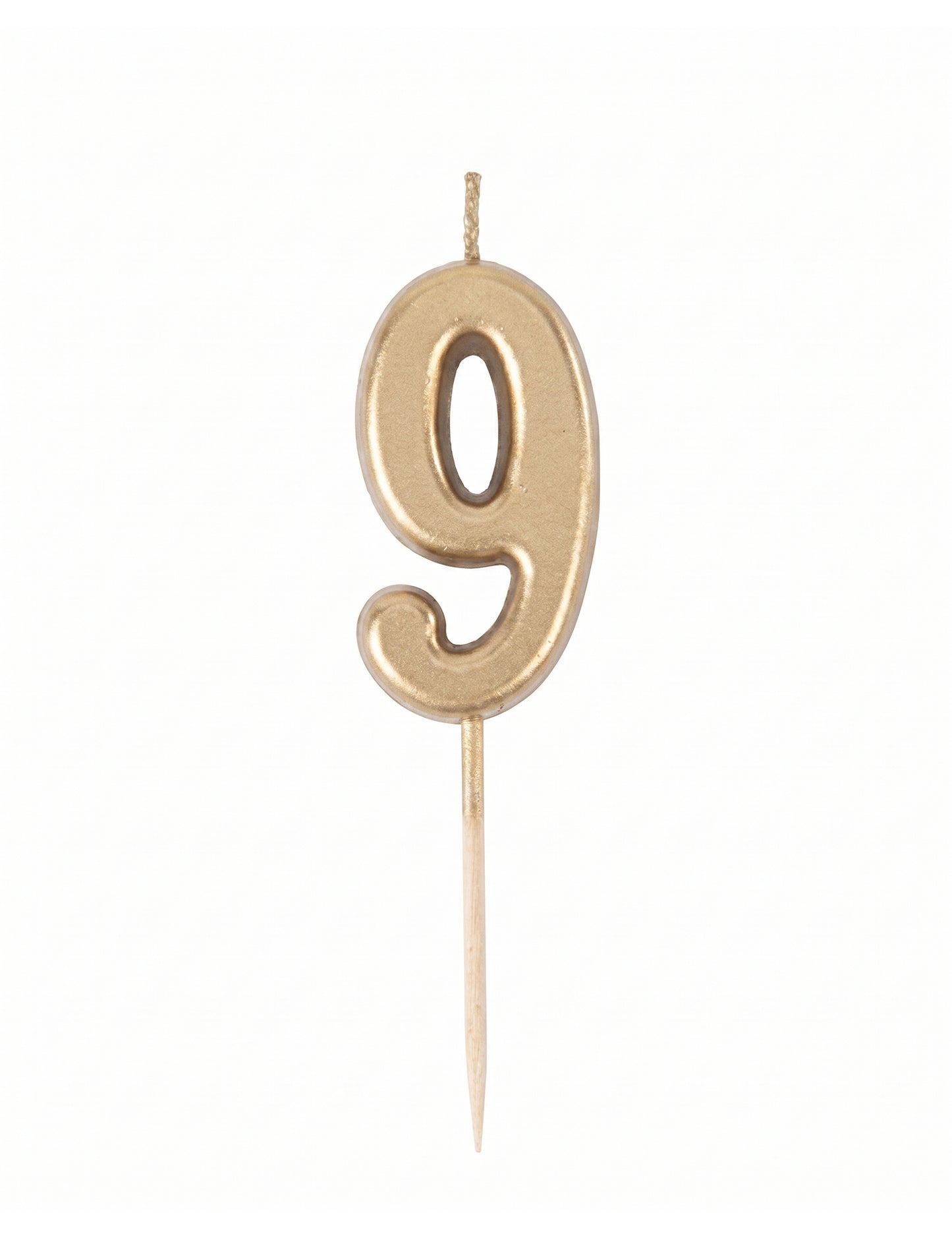 Geburtstagszahlkerze 9 gold metallic 4,3 cm mit Stiel