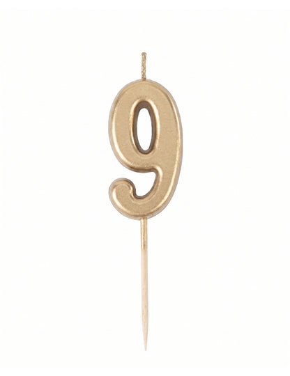 Geburtstagszahlkerze 9 gold metallic 4,3 cm mit Stiel