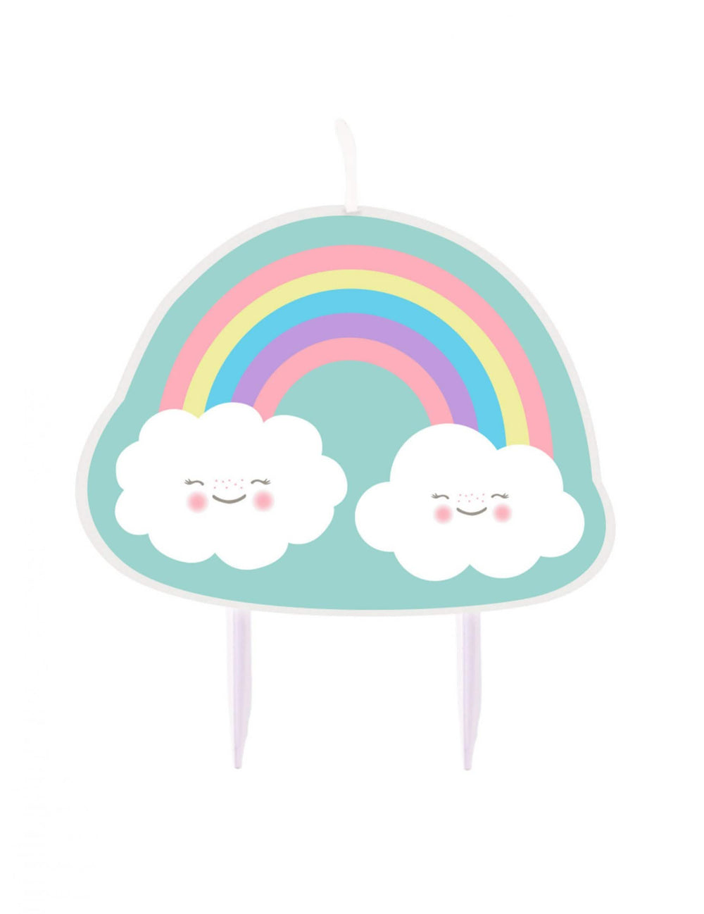Bougie d'anniversaire petit nuage arc-en-ciel pour enfant bleu pastel et multicolore