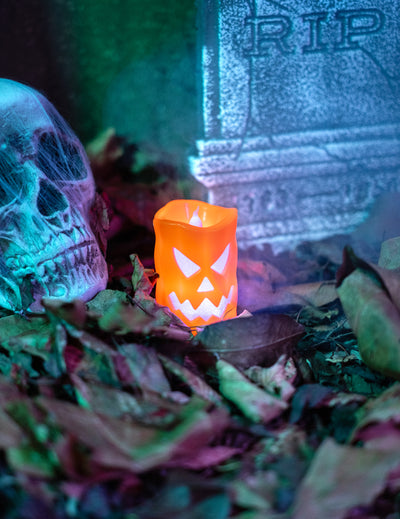 LED Kerze leuchtender Kürbis orangefarben 10 cm 