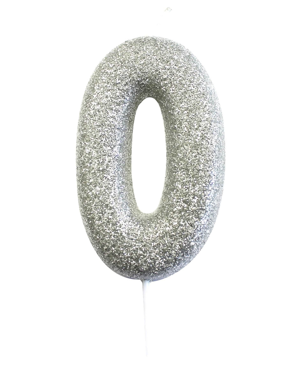 Bougie sur pique chiffre 0 pour gâteau argent pailleté