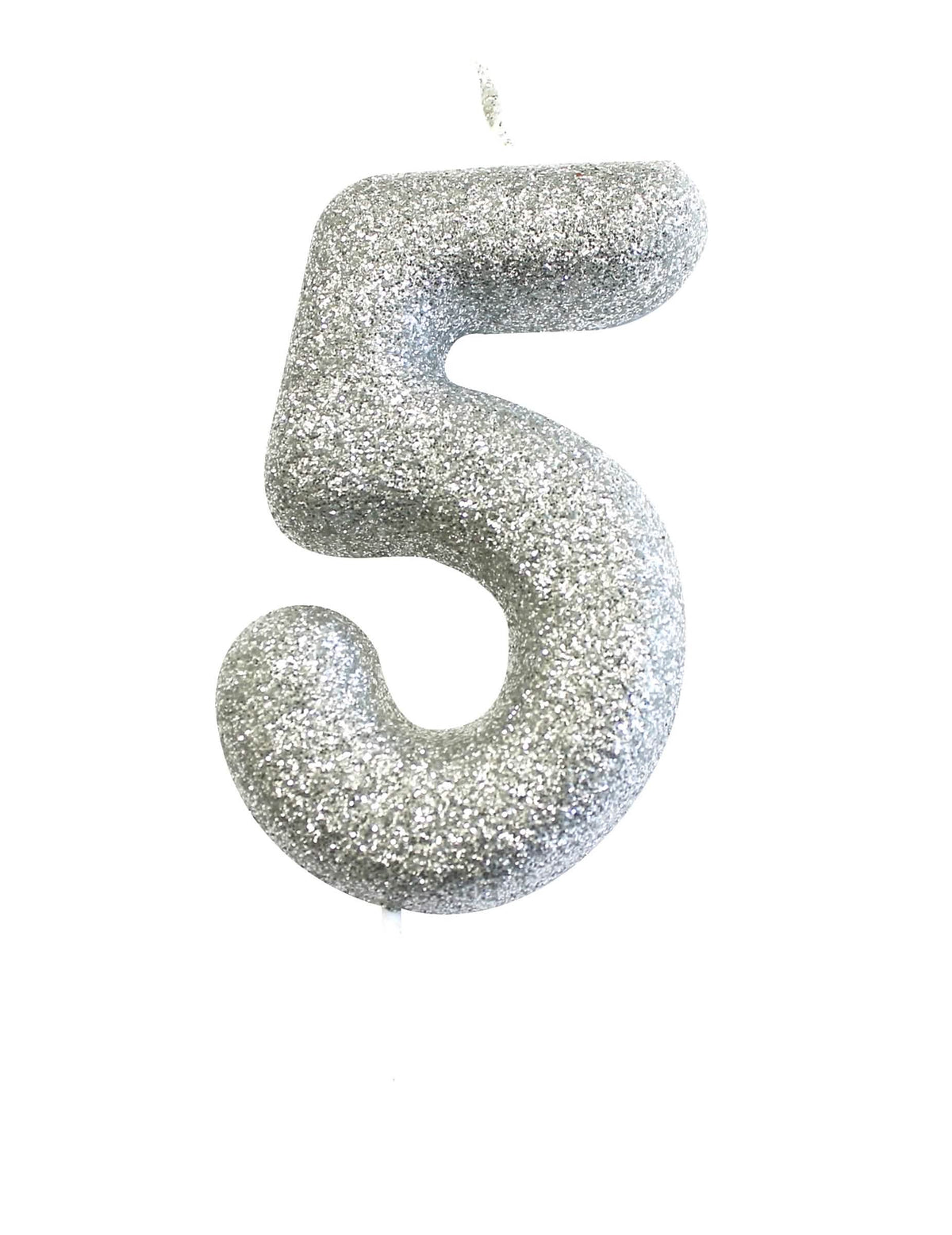Bougie sur pique chiffre 5 pour gâteau argent pailleté