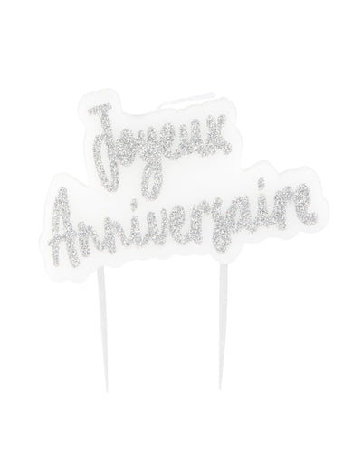 Bougie sur pique Joyeux Anniversaire pour fête argentée pailletée