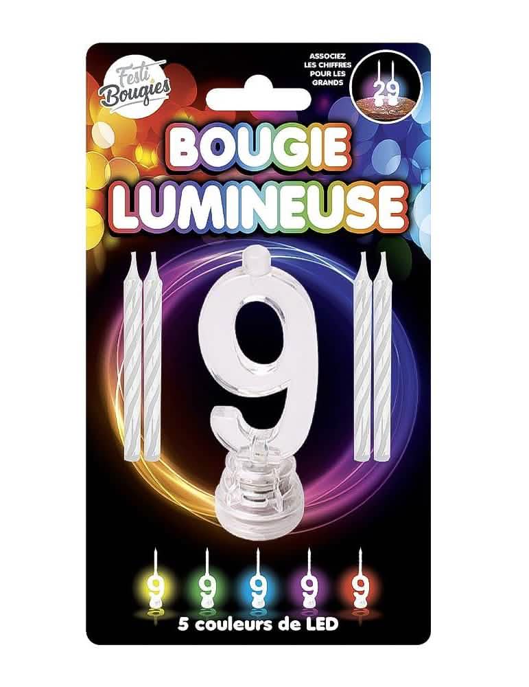LED-Lichtkerze Zahl 9 für Geburtstag mit 5 Kostüme nach Farben LED